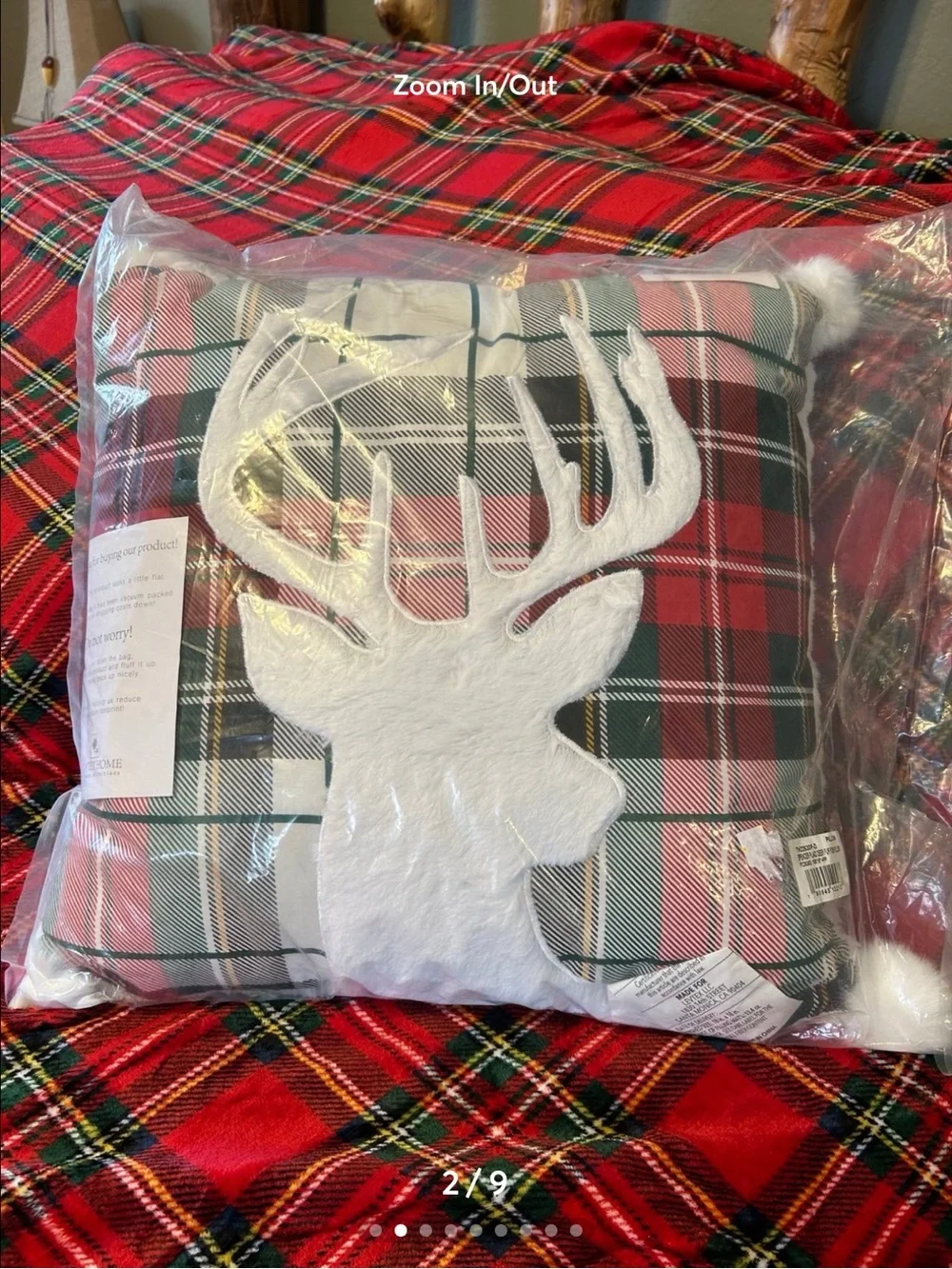 NWT Levtex Home Spencer Plaid Reindeer Throw Pillow - White Reindeer Accent